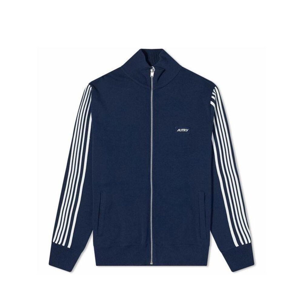 Autry Nylon Zip-Up Cardigan with Ribbed Details Men Blue Cardigans